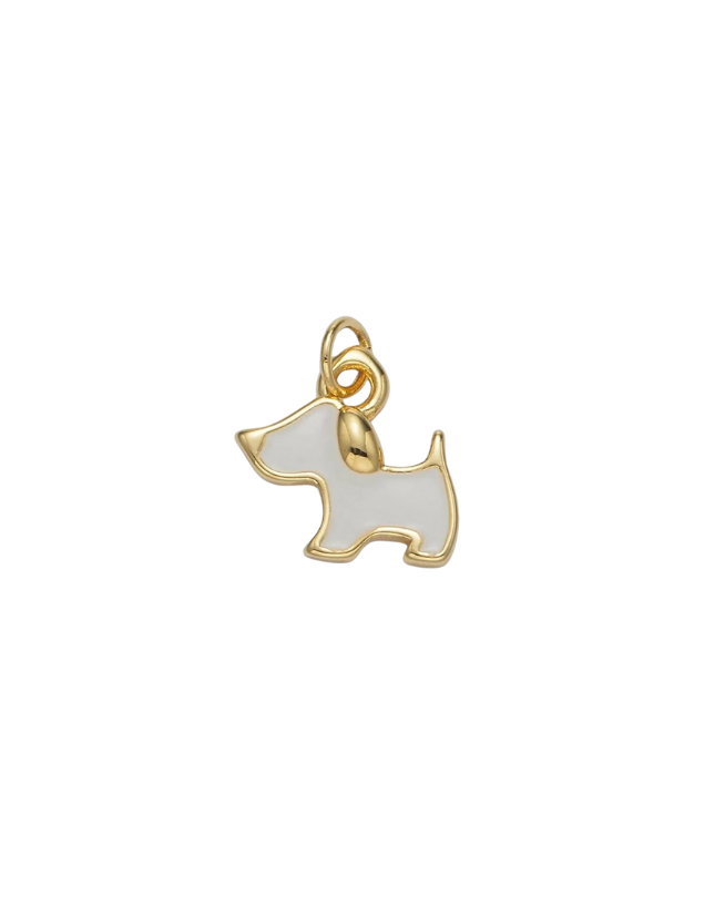 White Enamel Gold Dog Charm