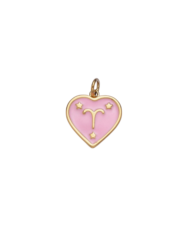 Gold Zodiac Pink Enamel Heart Charm