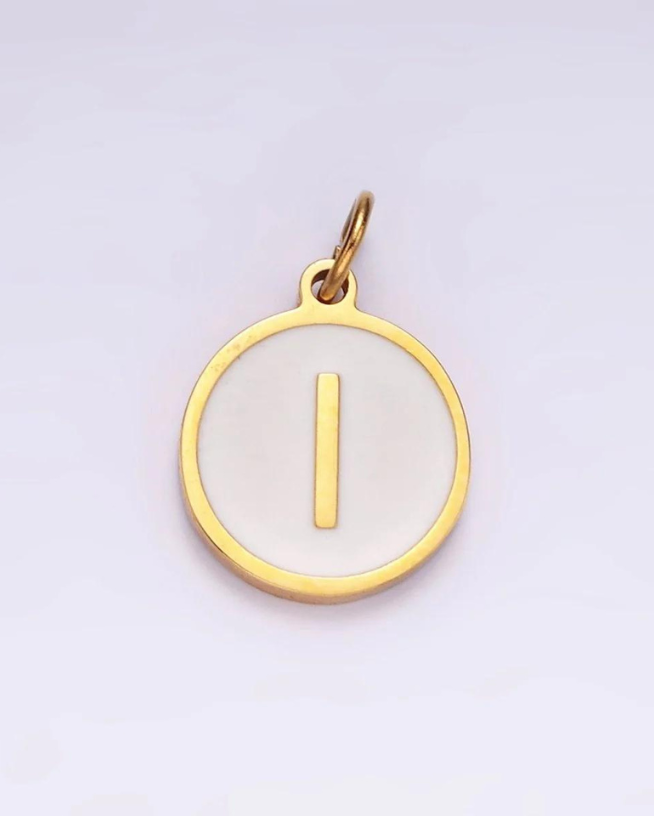 Round White Enamel Initial Charm