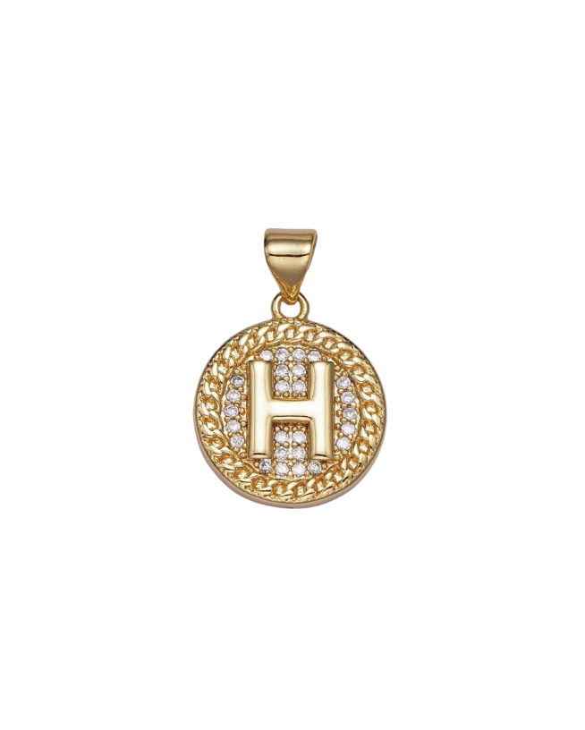 Gold Pave Coin Initial Charm