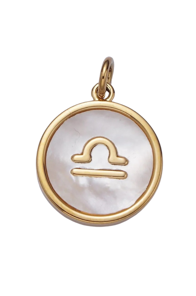 Round White Shell Zodiac Charm