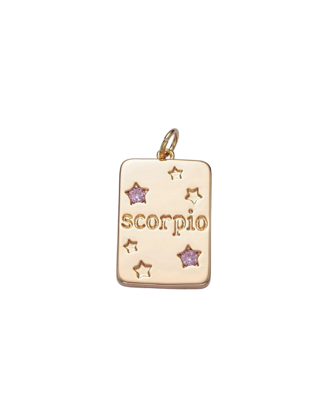 Gold Zodiac Tag with Pink CZ Charm