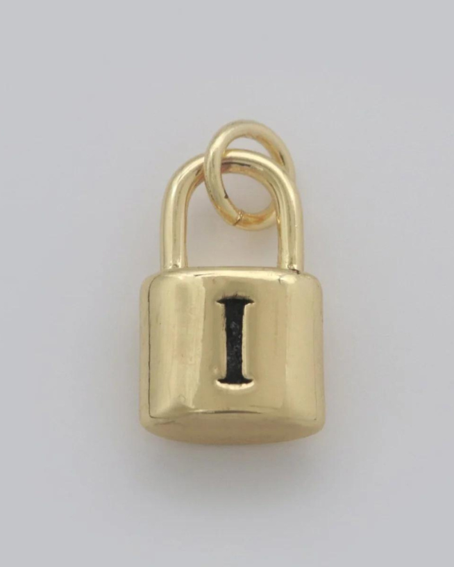 Gold Padlock Initial Charm