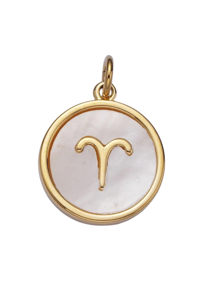 Round White Shell Zodiac Charm