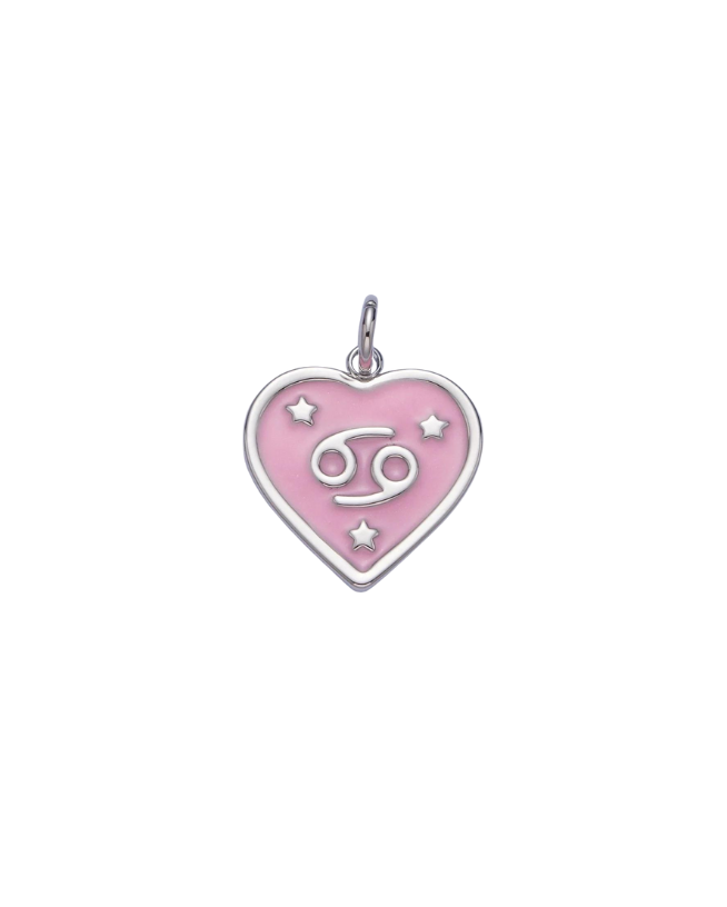 Silver Zodiac Pink Enamel Heart Charm