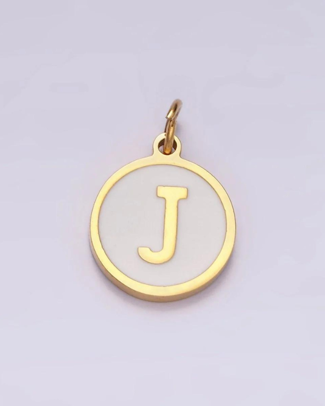 Round White Enamel Initial Charm