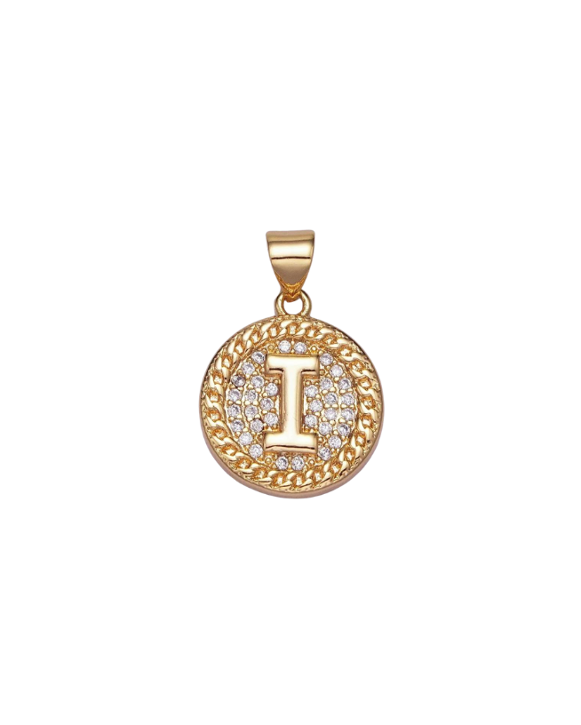 Gold Pave Coin Initial Charm