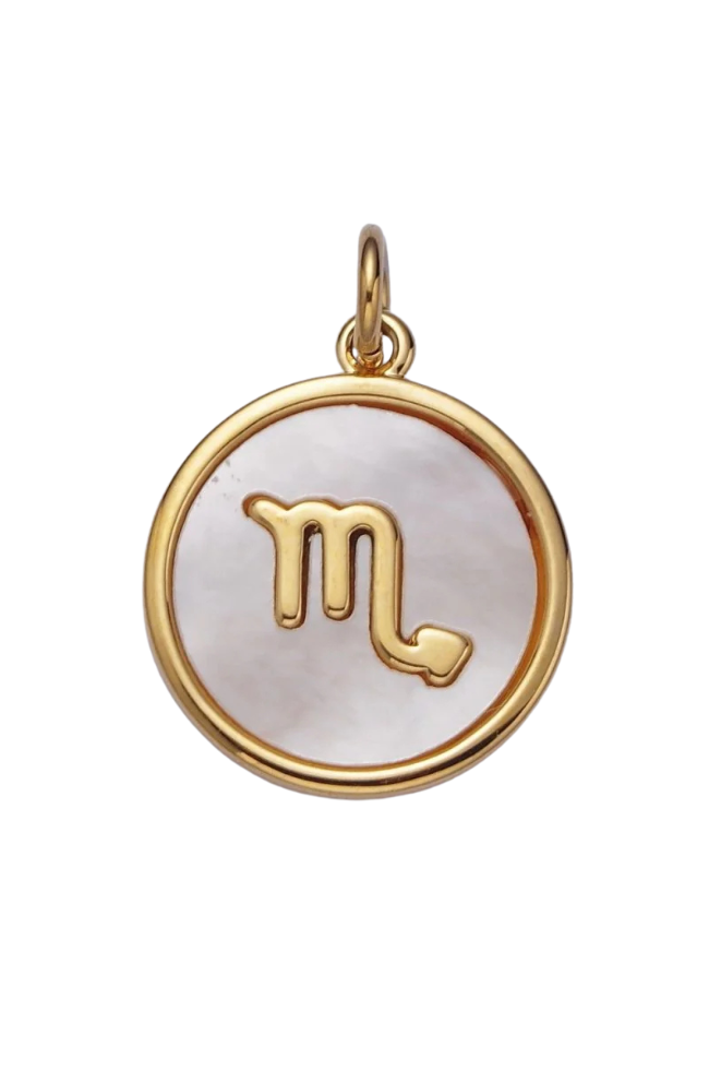 Round White Shell Zodiac Charm
