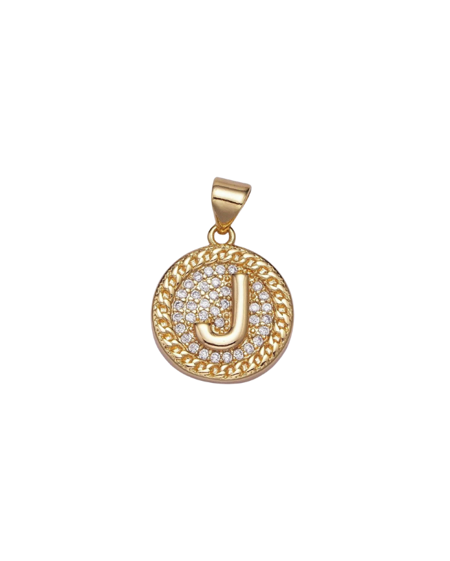 Gold Pave Coin Initial Charm
