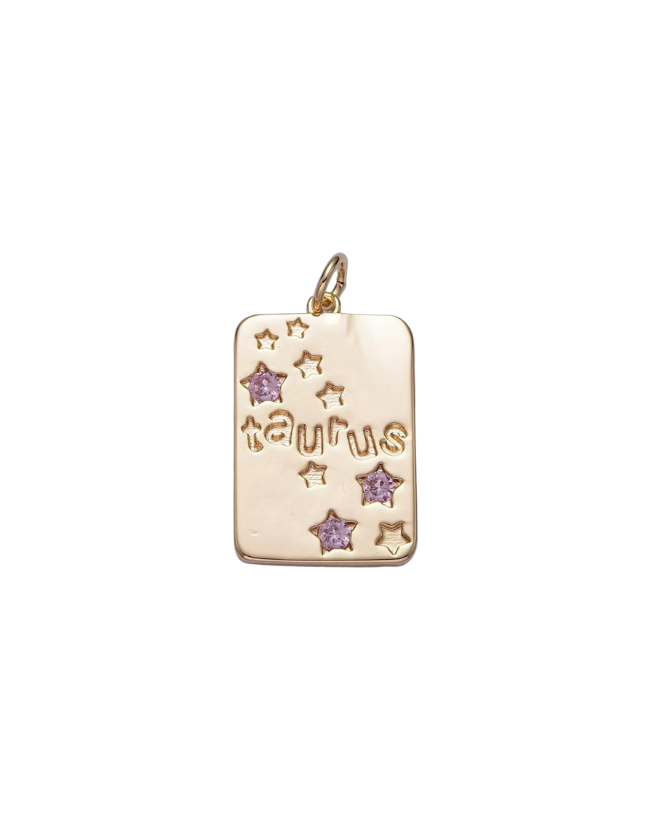 Gold Zodiac Tag with Pink CZ Charm