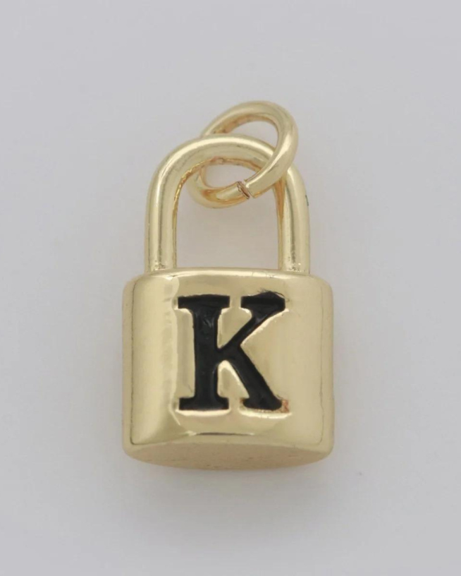 Gold Padlock Initial Charm