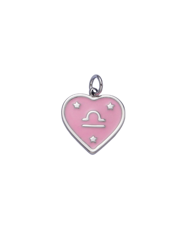 Silver Zodiac Pink Enamel Heart Charm