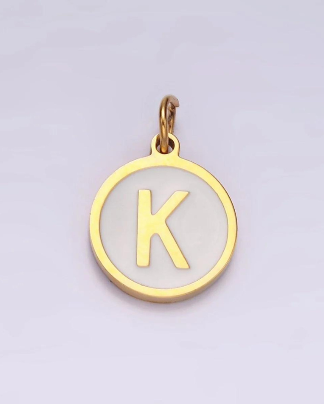 Round White Enamel Initial Charm