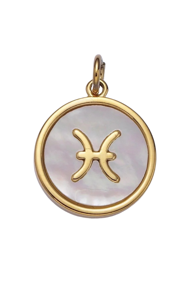 Round White Shell Zodiac Charm
