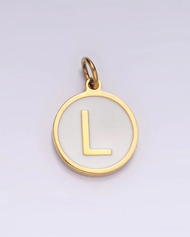 Round White Enamel Initial Charm
