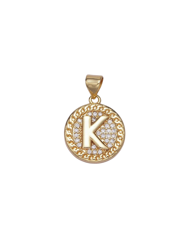 Gold Pave Coin Initial Charm