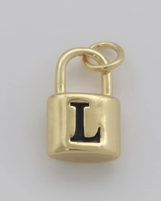 Gold Padlock Initial Charm