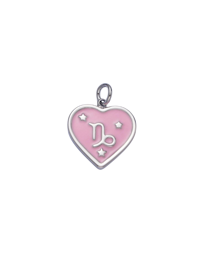 Silver Zodiac Pink Enamel Heart Charm