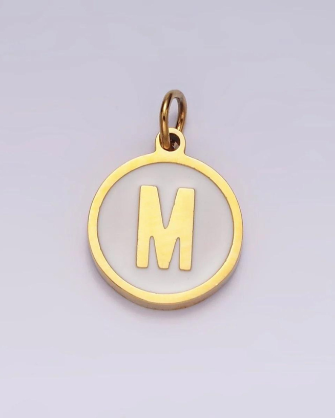 Round White Enamel Initial Charm