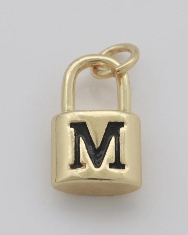 Gold Padlock Initial Charm