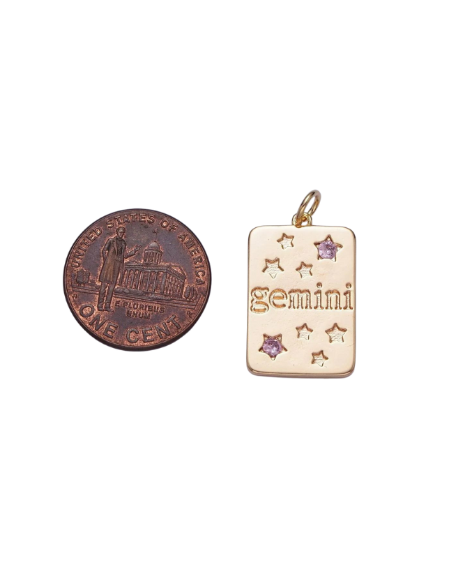 Gold Zodiac Tag with Pink CZ Charm