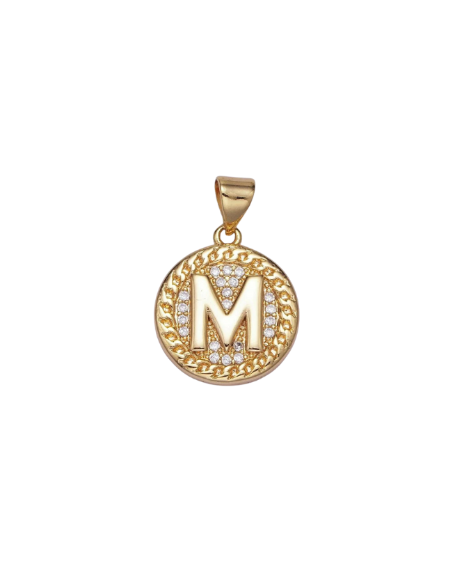 Gold Pave Coin Initial Charm