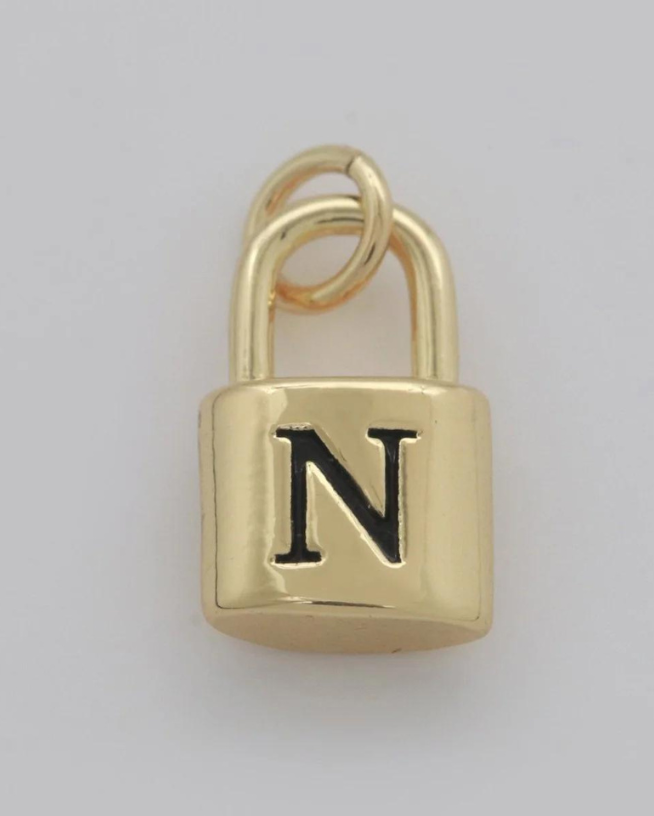 Gold Padlock Initial Charm