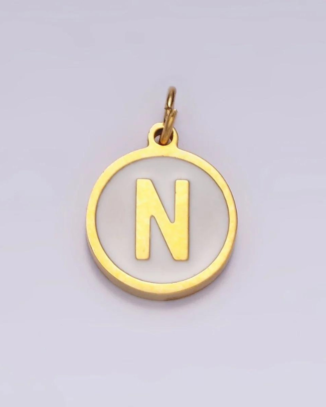 Round White Enamel Initial Charm