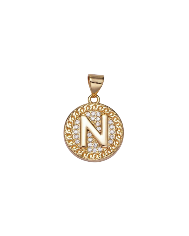 Gold Pave Coin Initial Charm