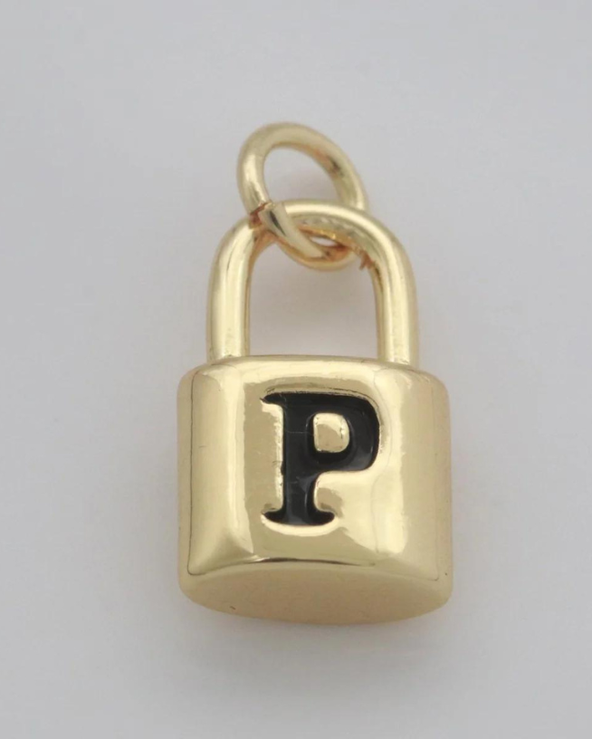 Gold Padlock Initial Charm