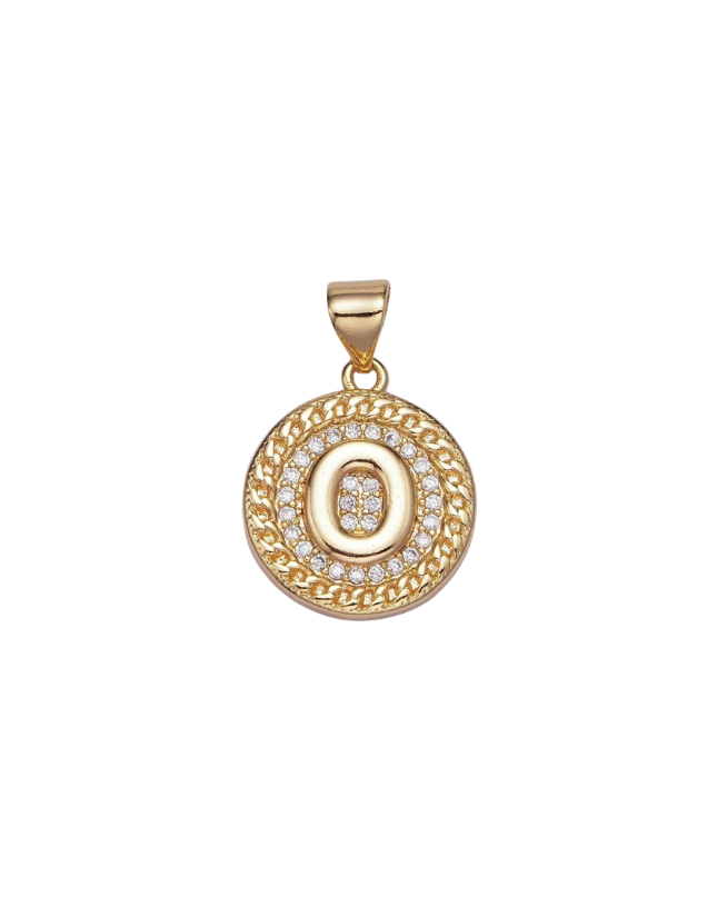 Gold Pave Coin Initial Charm