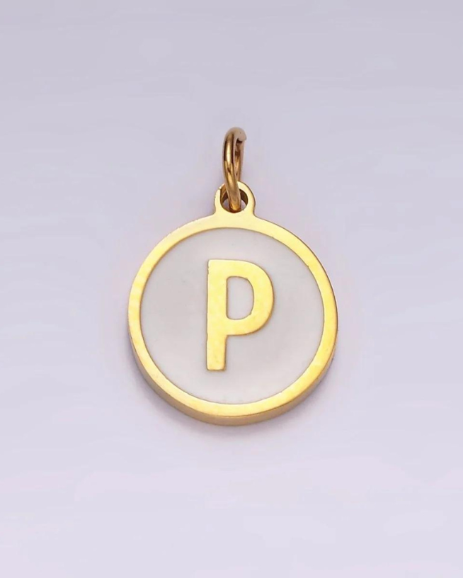 Round White Enamel Initial Charm