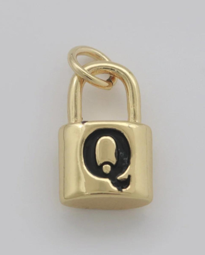 Gold Padlock Initial Charm