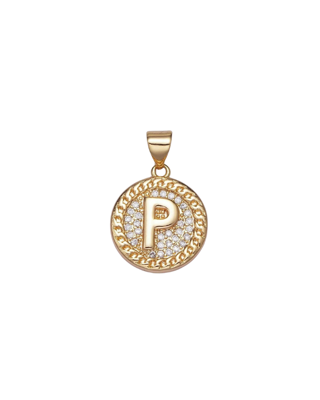 Gold Pave Coin Initial Charm