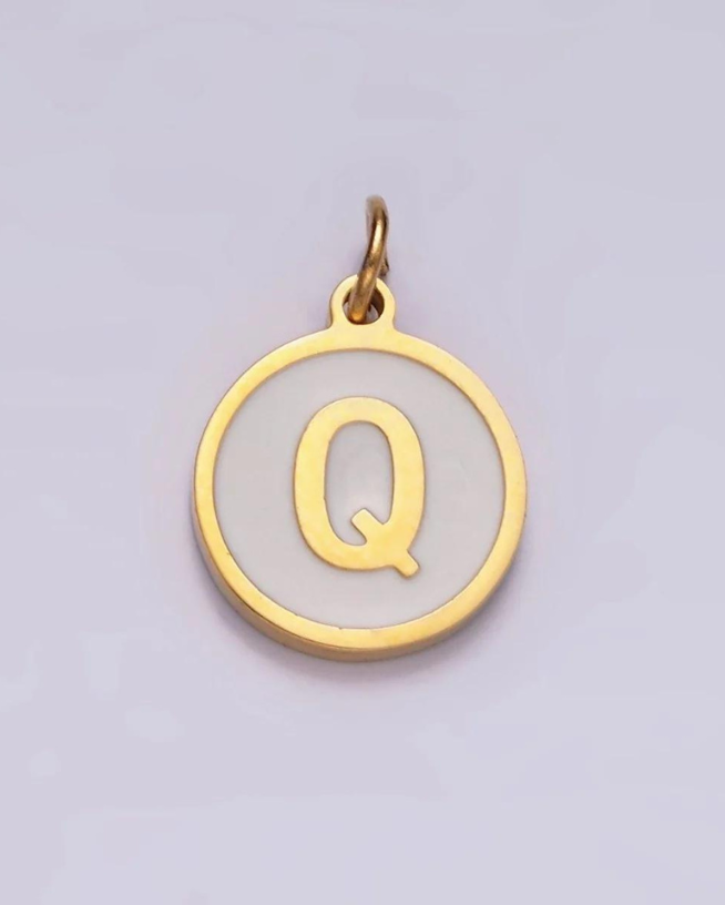 Round White Enamel Initial Charm