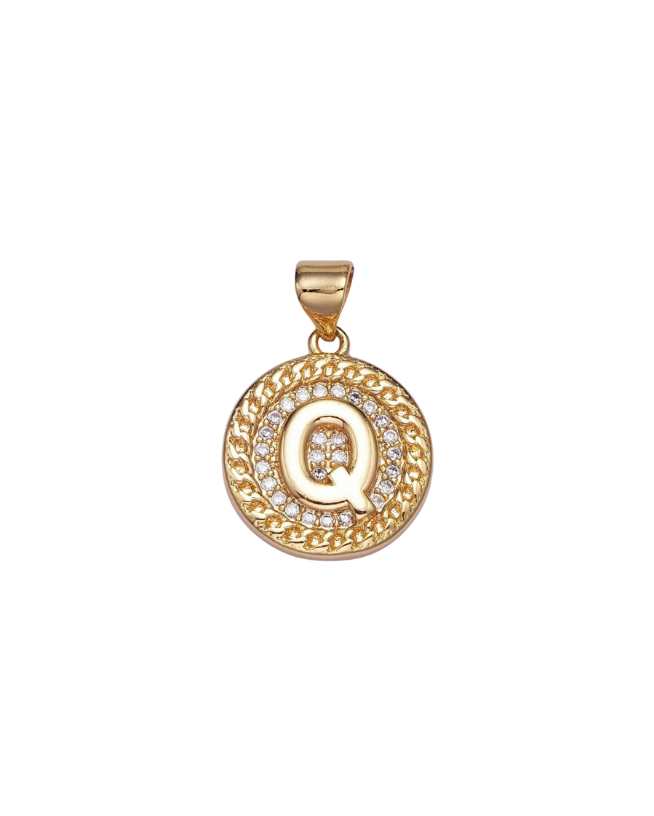 Gold Pave Coin Initial Charm