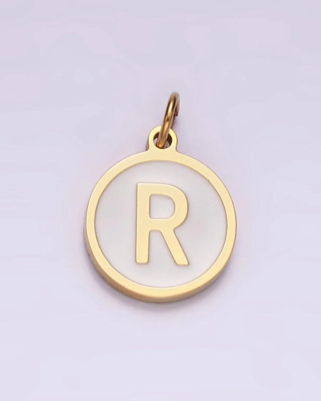 Round White Enamel Initial Charm