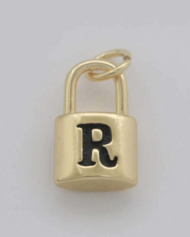 Gold Padlock Initial Charm