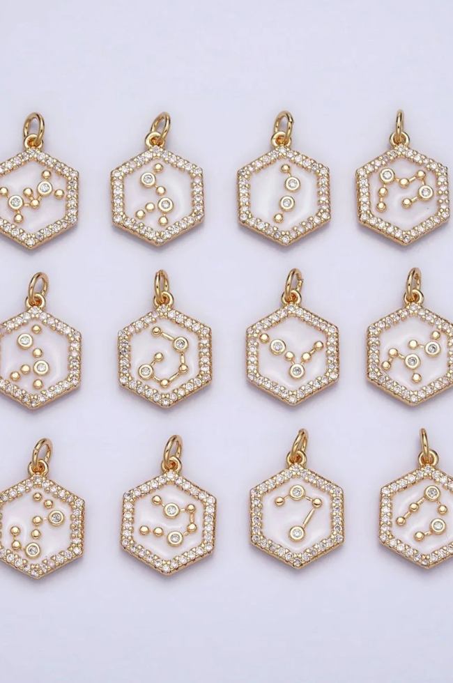 White Enamel Birth Star Zodiac Charm