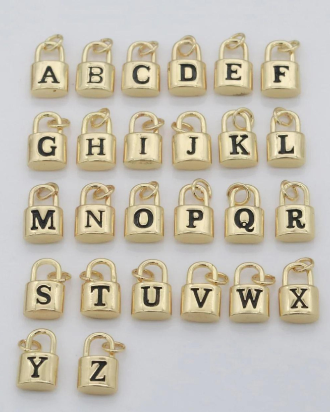 Gold Padlock Initial Charm