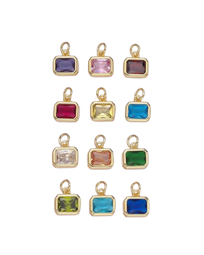 Gold Baguette Birthstone Charm