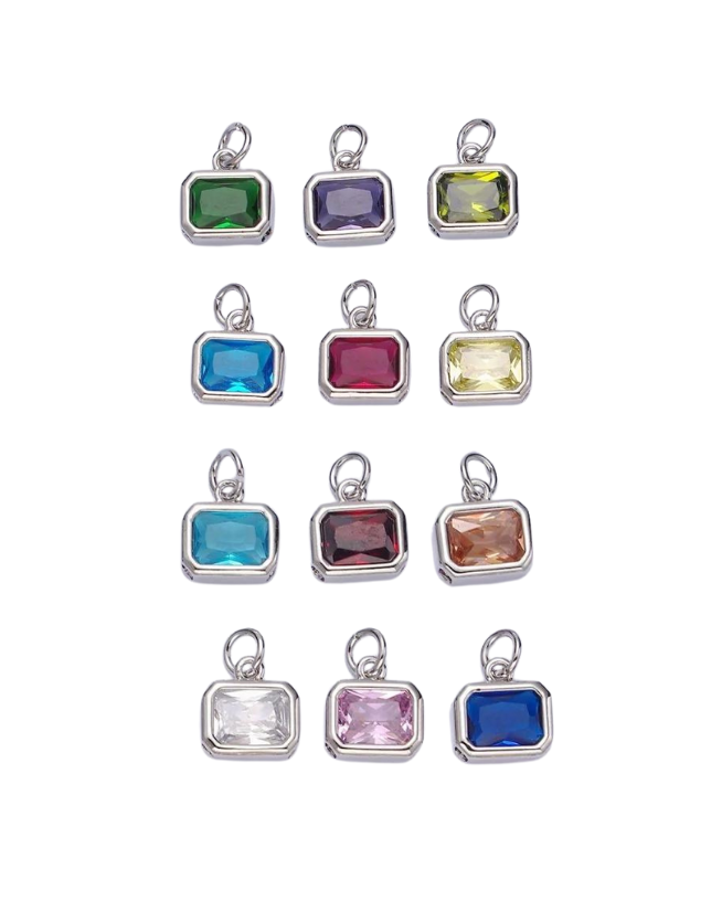 Silver Baguette Birthstone Charm
