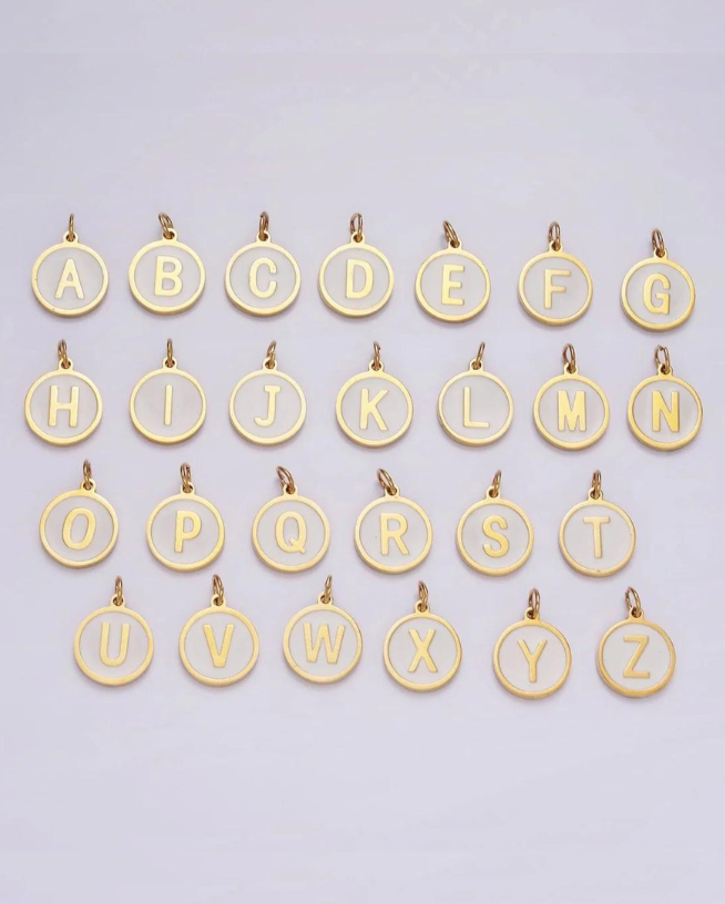 Round White Enamel Initial Charm