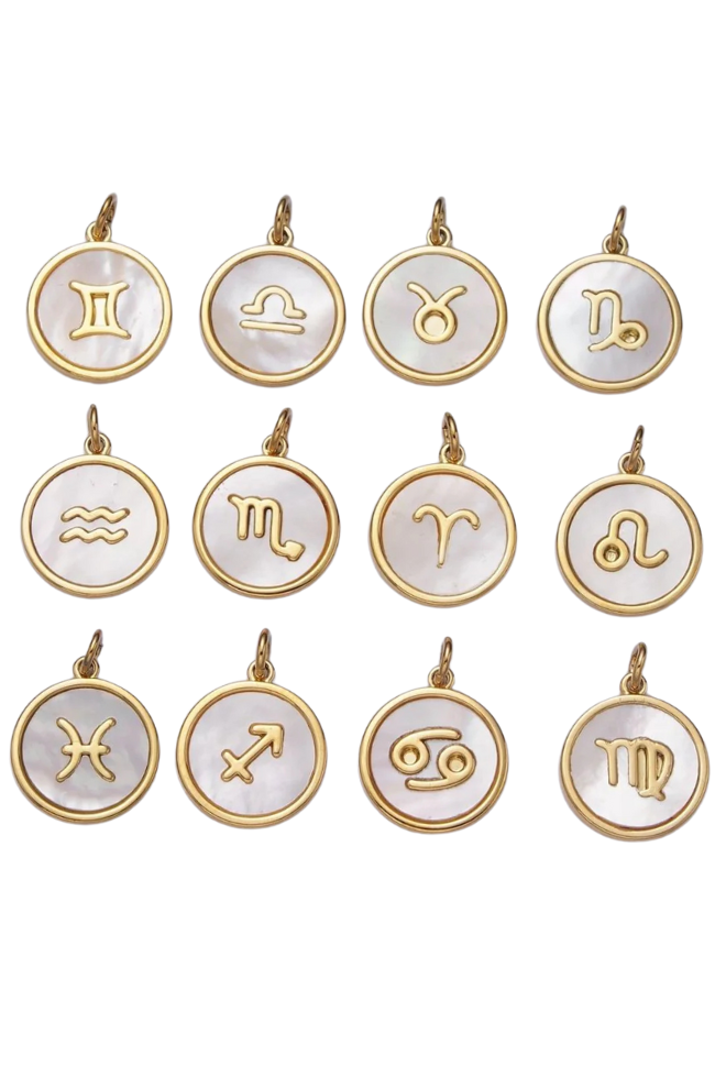 Round White Shell Zodiac Charm