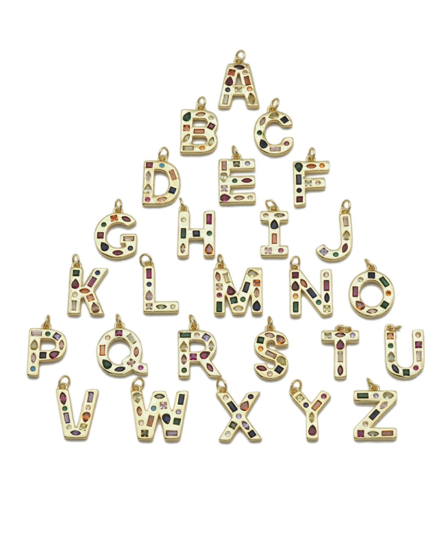 Gold Colorful Baguette Initial Charm