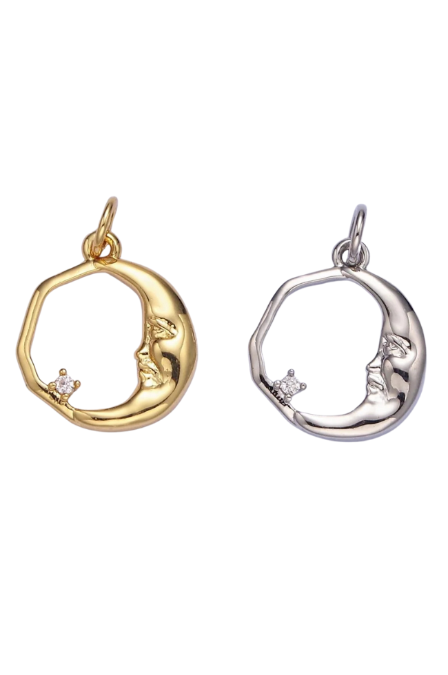 Open Crescent Moon Face Charm