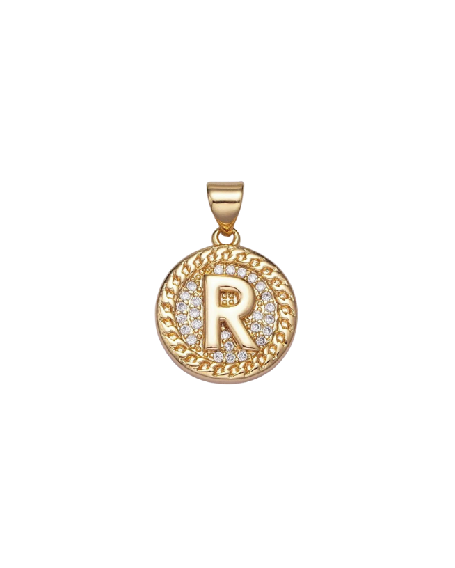Gold Pave Coin Initial Charm