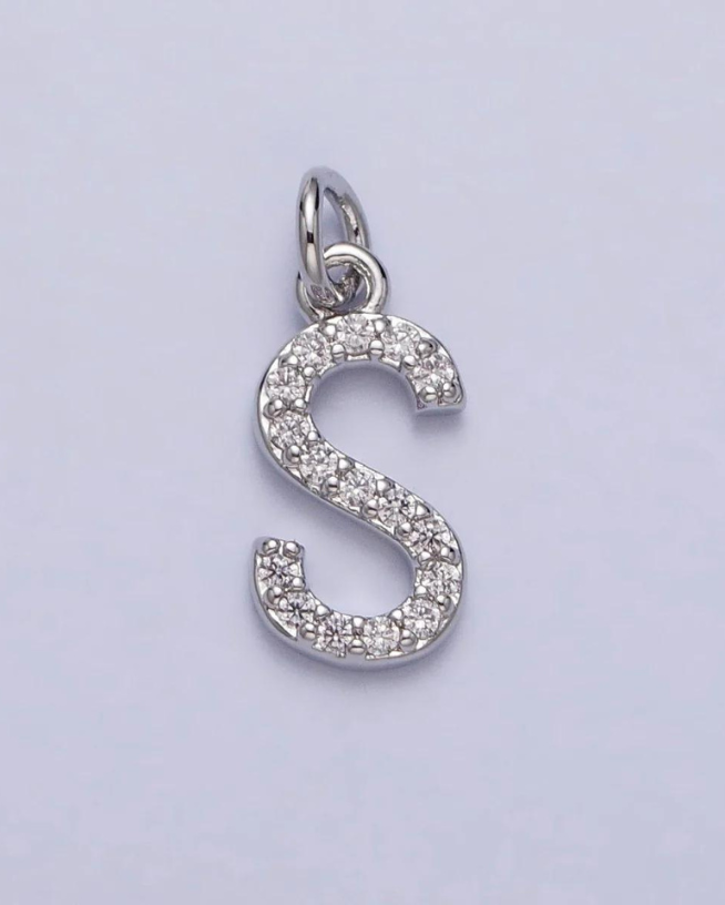 Silver CZ Initial Charm