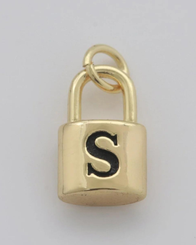 Gold Padlock Initial Charm