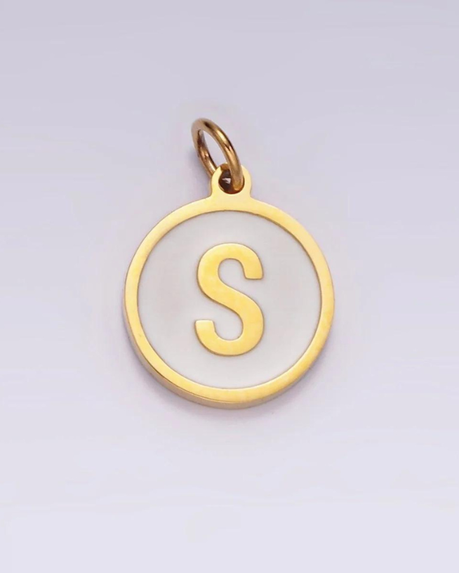 Round White Enamel Initial Charm